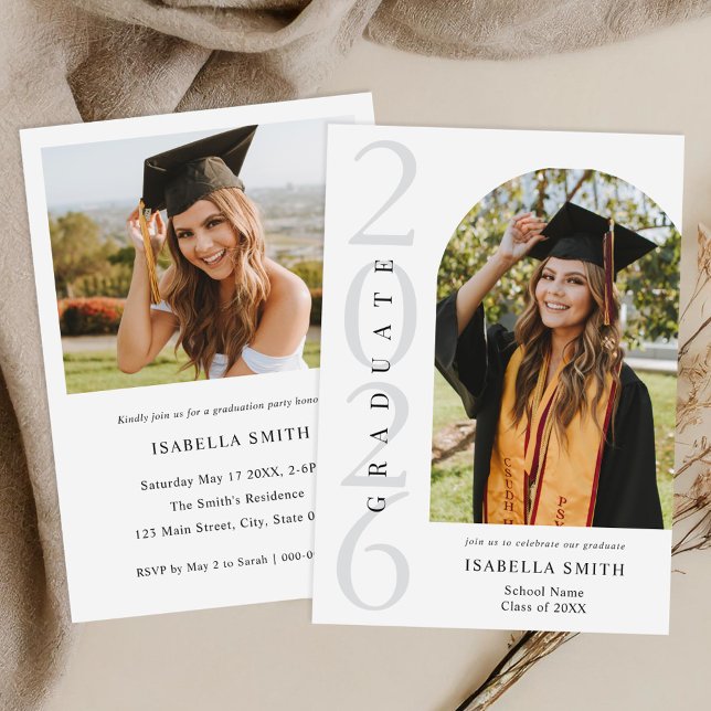 Modern Black and White Minimalist Photo Graduation Invitation (Creator Uploaded)