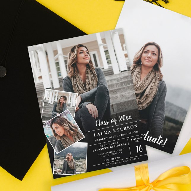 Modern black and white minimalist photo graduation invitation (Creator Uploaded)