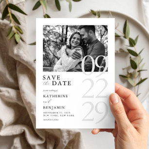 Modern Black and White Minimalist Photo Wedding Save The Date