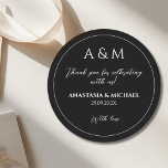 Modern black and white minimalist wedding classic round sticker<br><div class="desc">A modern,  minimalist wedding sticker in black and white tone with a clean and elegant design,  which can be easily removed or customized if needed. The black background and simple layout give it a timeless,  stylish,  and sophisticated look,  perfect for a modern wedding.</div>