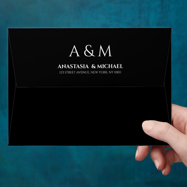 Modern black and white minimalist wedding envelope (Hand)