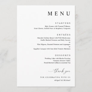 Modern Black and White Minimalist Wedding Menu
