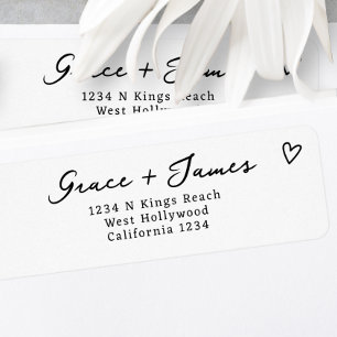 Modern Black and White Minimalist Wedding Return Address Label