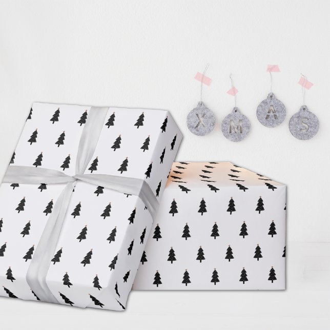 Modern Black and White Minimalistic Christmas Tree Wrapping Paper (Creator Uploaded)