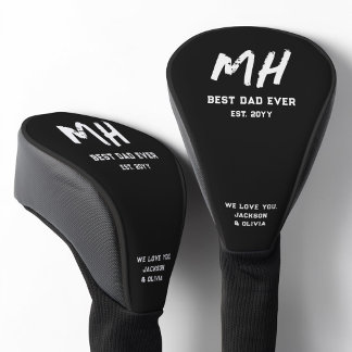 Modern Black and White Monogram Cool Best Dad Ever Golf Head Cover
