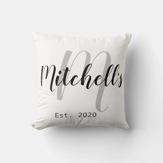 Modern Black and White Monogram Cushion (Front)