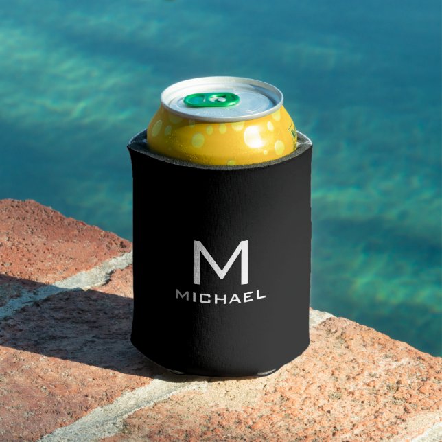 Modern Black And White Monogram Custom Template Can Cooler (In Situ Pool)