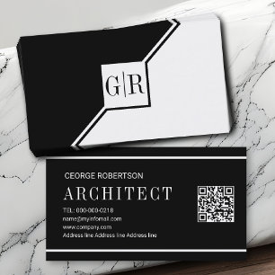 Modern black and white monogram geometric business card