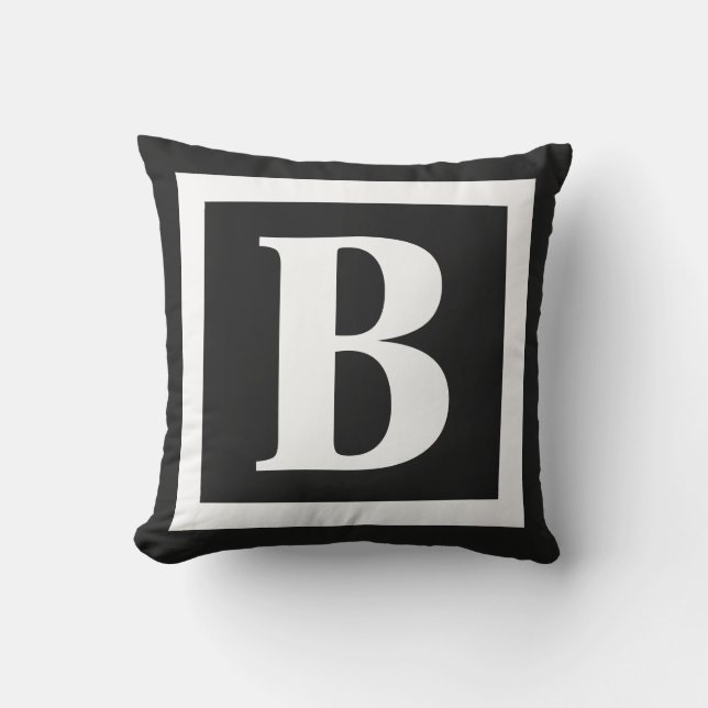 Modern Black and White Monogram Initial Cushion (Front)