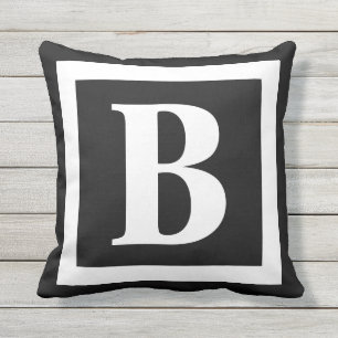 Modern Black and White Monogram Initial Cushion