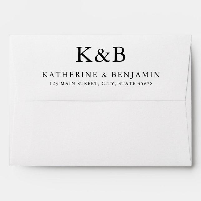 Modern Black and White Monogram Minimalist Wedding Envelope (Back (Top Flap))