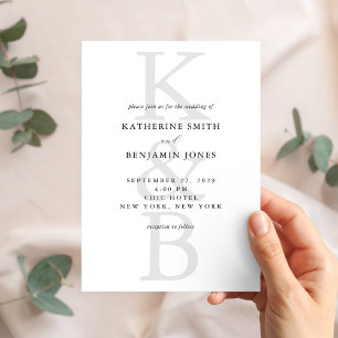 Modern Black and White Monogram Minimalist Wedding Invitation