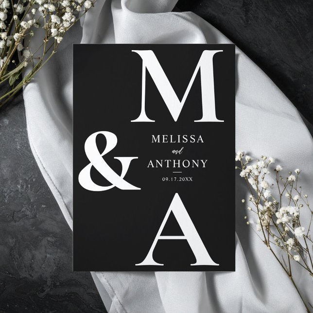 Modern Black and White Monogram Minimalist Wedding Invitation (Creator Uploaded)