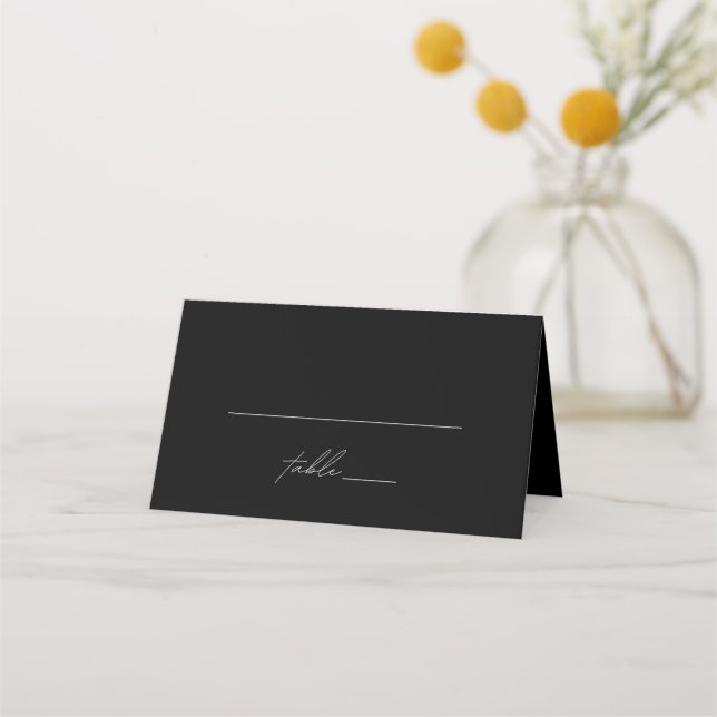 Modern Black and White Monogram Minimalist Wedding Place Card (Front)