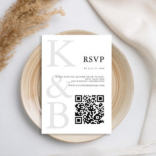 Modern Black and White Monogram Minimalist Wedding RSVP Card
