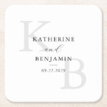 Modern Black and White Monogram Minimalist Wedding Square Paper Coaster<br><div class="desc">Create your own personalised wedding paper coasters featuring modern monogram typography and minimalist graphic design in black and white colour.</div>