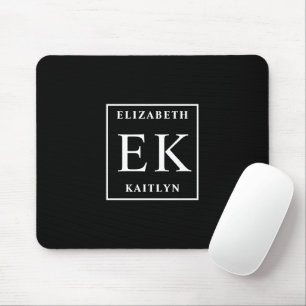 Modern Black and White Monogram Mouse Pad