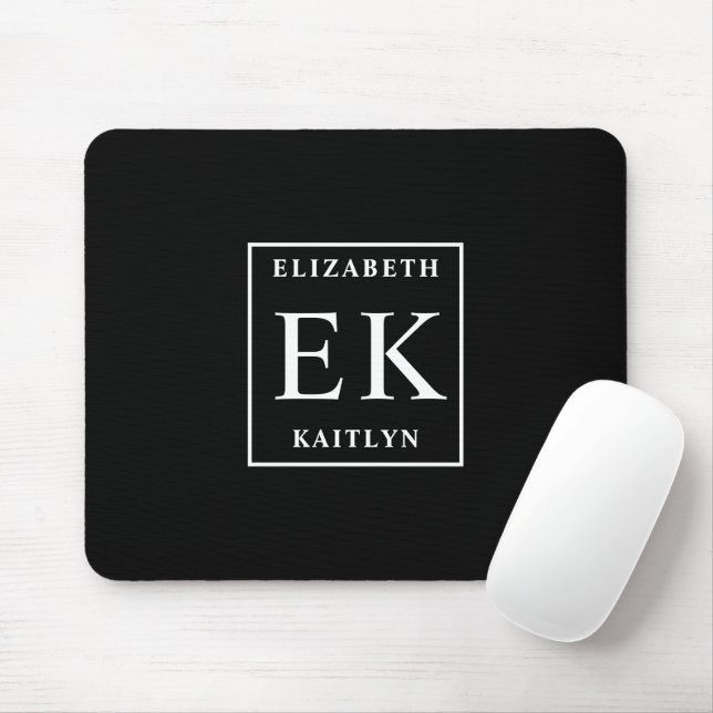 Modern Black and White Monogram Mouse Pad (With Mouse)