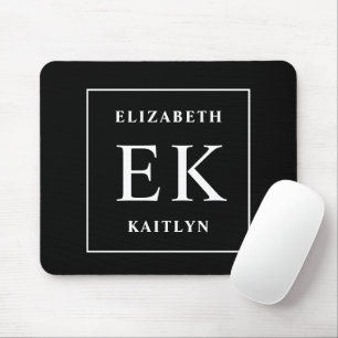 Modern Black and White Monogram Mouse Pad