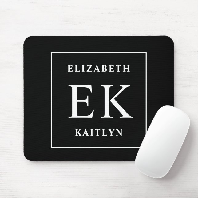 Modern Black and White Monogram Mouse Pad (With Mouse)