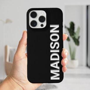 Modern Black and White Monogram Name iPhone 16 Pro Max Case