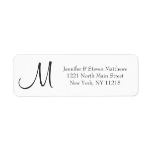 Modern Black and White Monogram Names Return Address Label