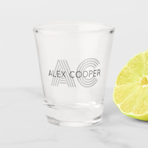 Modern Black and White Monogram Shot Glass