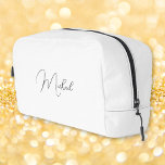 Modern Black and White Monogram Travel Cosmetic Dopp Kit<br><div class="desc">Create your own custom, personalised, beautiful modern elegant black script / typography monogram monogrammed, durable Polyester Poplin, sturdy polyester fabric mens womens kids solid plain white cosmetic makeup toiletry organiser golf beach accessory gym travel dopp kit bag pouch with a zippered closure, two interior mesh pockets - one zippered and...</div>