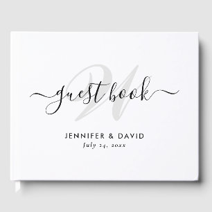Modern Black and White Monogram Wedding Guest Book