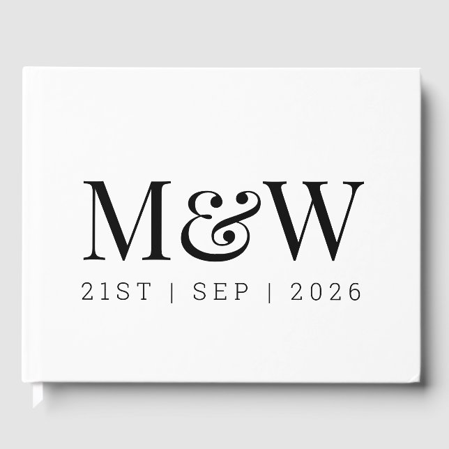 Modern Black and White Monogram Wedding Guest Book (Front)