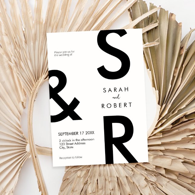 Modern Black and White Monogram Wedding Invitation (Creator Uploaded)