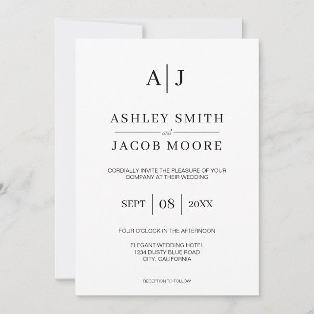 Modern Black and White Monogram Wedding Invitation (Front)