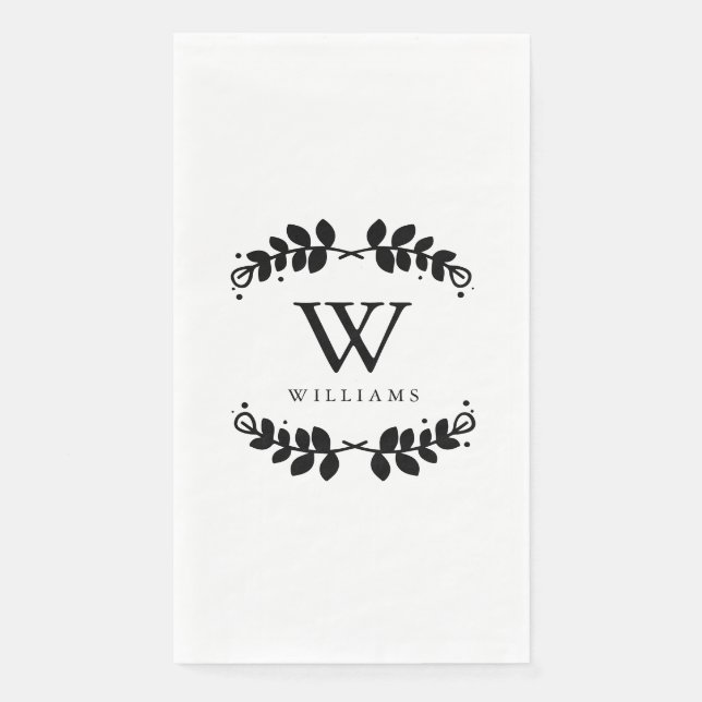 Modern Black and White Monogrammed Napkin (Front)
