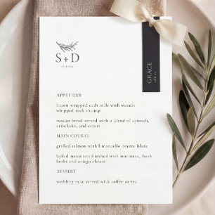 Modern Black and White Monogrammed Wedding Menu