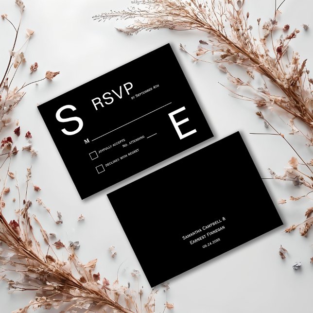 Modern Black and White Monogrammed Wedding RSVP Card (Creator Uploaded)