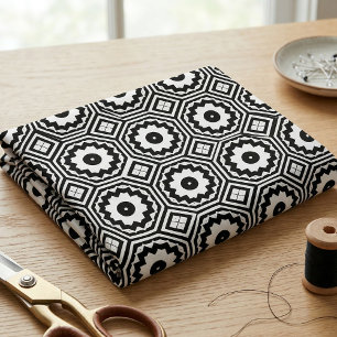 Modern Black and White Moroccan Geometric Pattern Fabric
