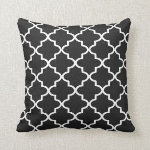 Modern Black and White Moroccan Quatrefoil Cushion