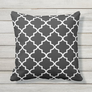 Modern Black and White Moroccan Quatrefoil Outdoor Cushion