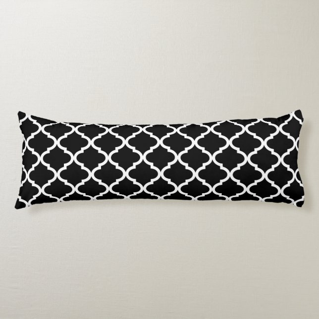 Modern Black and White Moroccan Quatrefoil Pattern Body Cushion (Front)