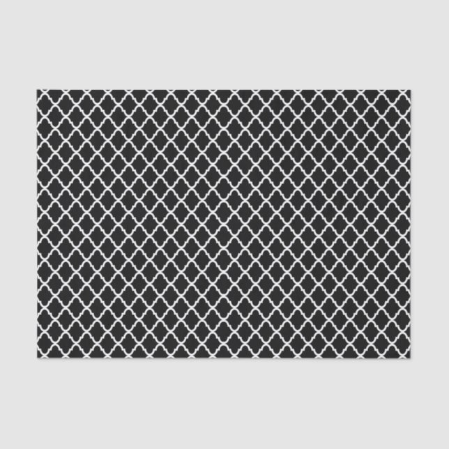 Modern Black and White Moroccan Quatrefoil Pattern Tissue Paper (Front)