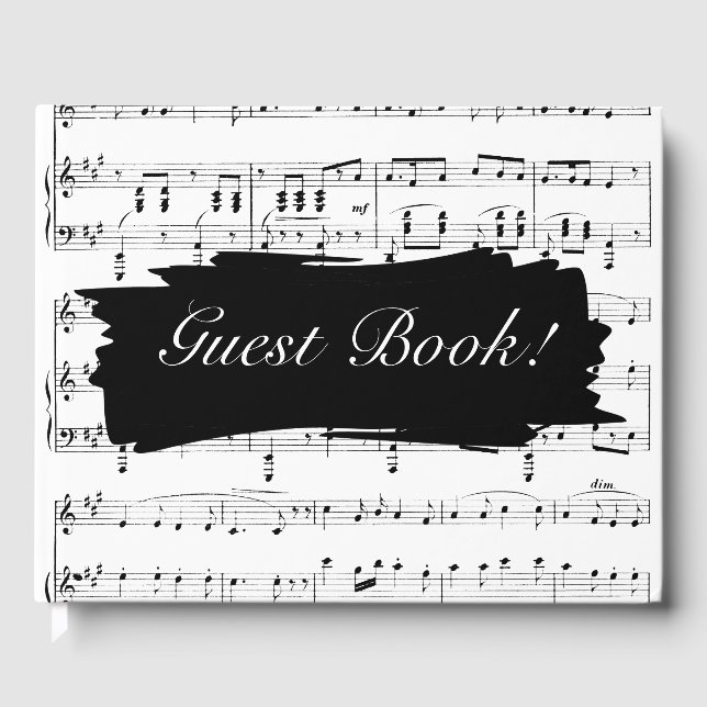Modern Black and White Music Wedding Invitation Guest Book (Front)