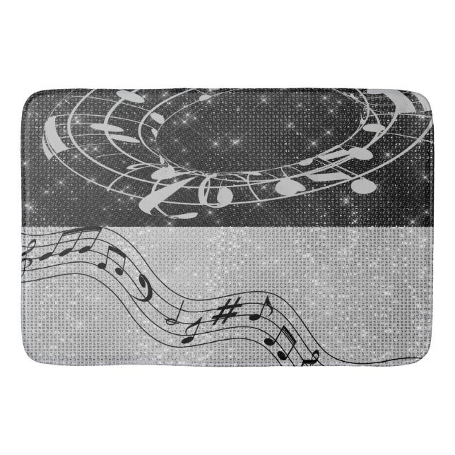 Modern Black and White Musical Notes Bath Mat (Front)