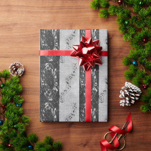 Modern Black and White Musical Notes Wrapping Paper