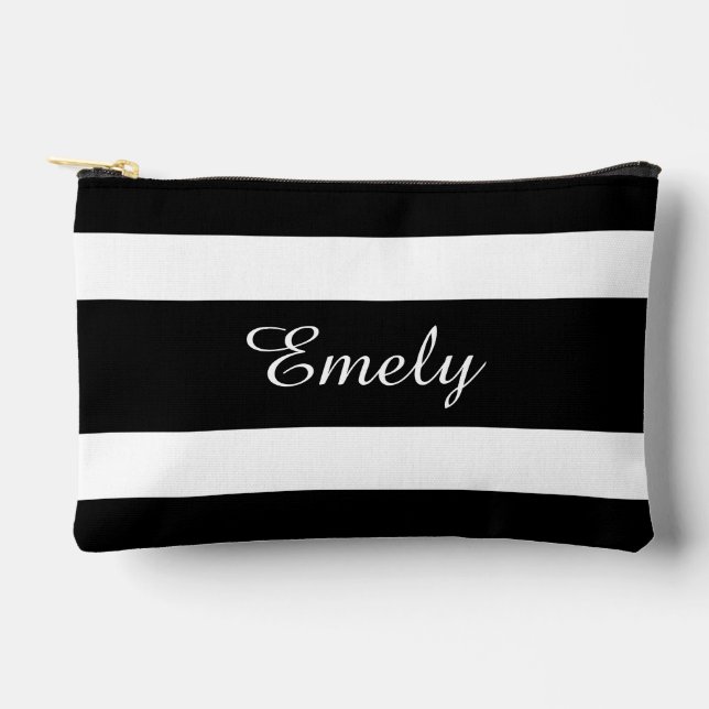 Modern Black And White Name Accessory Pouch (Front)
