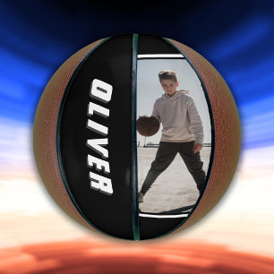 Modern Black and White Name Text Photo Basketball