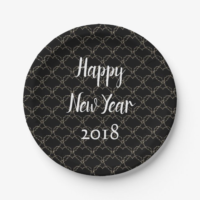 Modern Black and White New Year Paper Plate (Front)