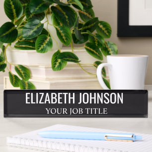Modern Black and White Office Employee Desk Name  Nameplate