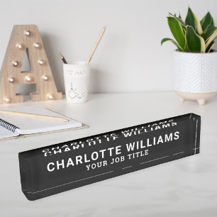 Modern Black and White Office Employee Nameplate