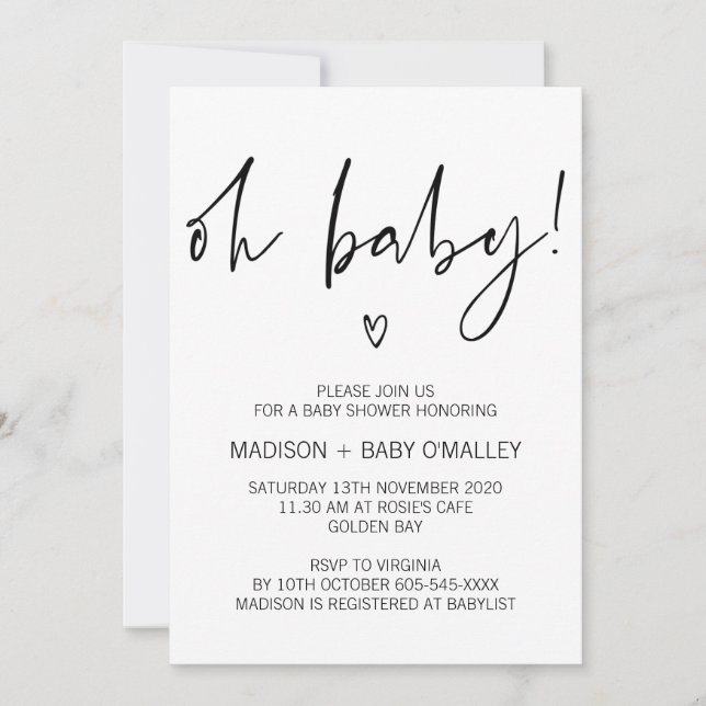 Modern Black and White Oh Baby Shower Invitation (Front)