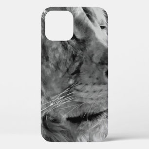 Modern black and white oil painting of king lion, iPhone 12 case